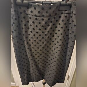 White House Black Market Gray Ponte Pencil Skirt with Black Dots